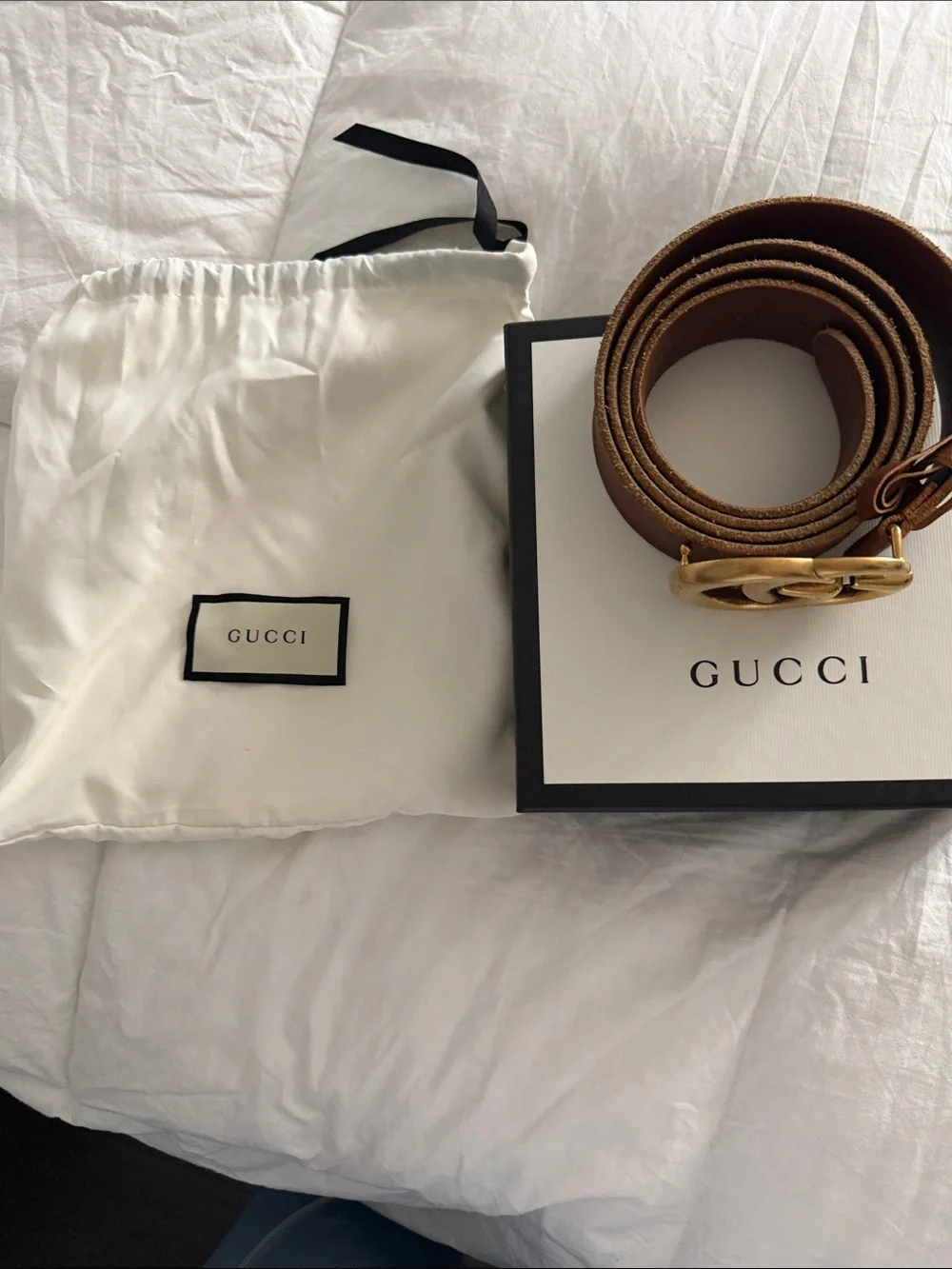 Gucci Brown Leather Belt with Gold Double G Buckle